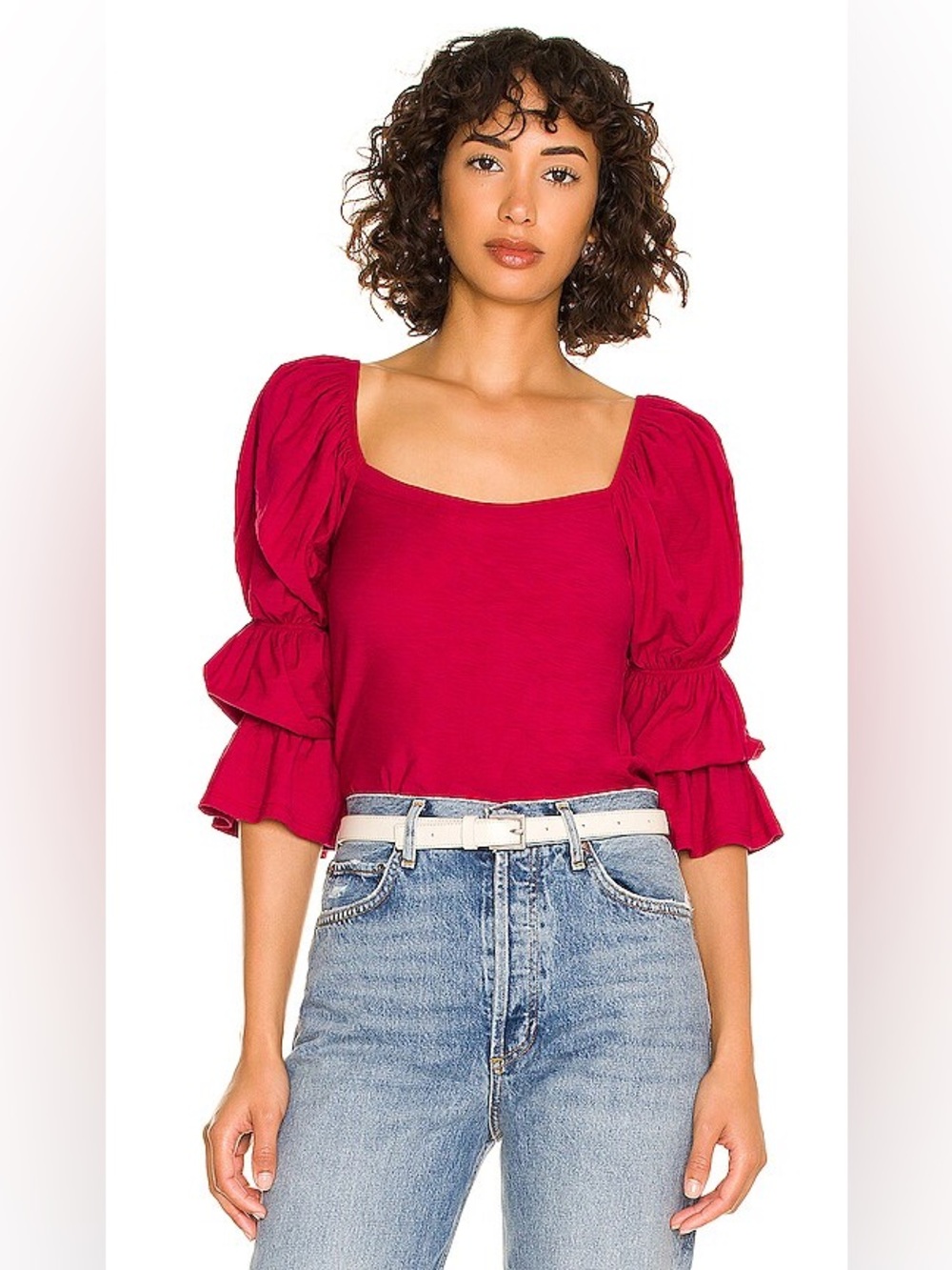 Nation LTD Puff Sleeve Hillary Romance Tee in Heartbreaker Size Medium